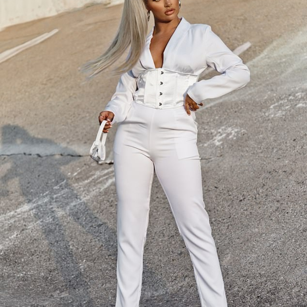Plt White Satin Corset Collard Jumpsuit In Size Small NWT